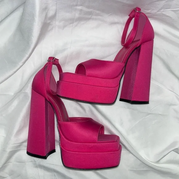 Public Desire Hot Pink Platform Barbie Inspired 70’s Retro Sexy Heel size UK 4 - Picture 5 of 12